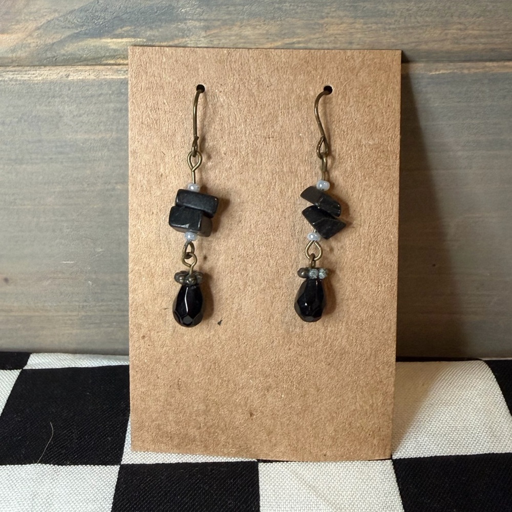 Stone Chips And Glass Bead Earrings